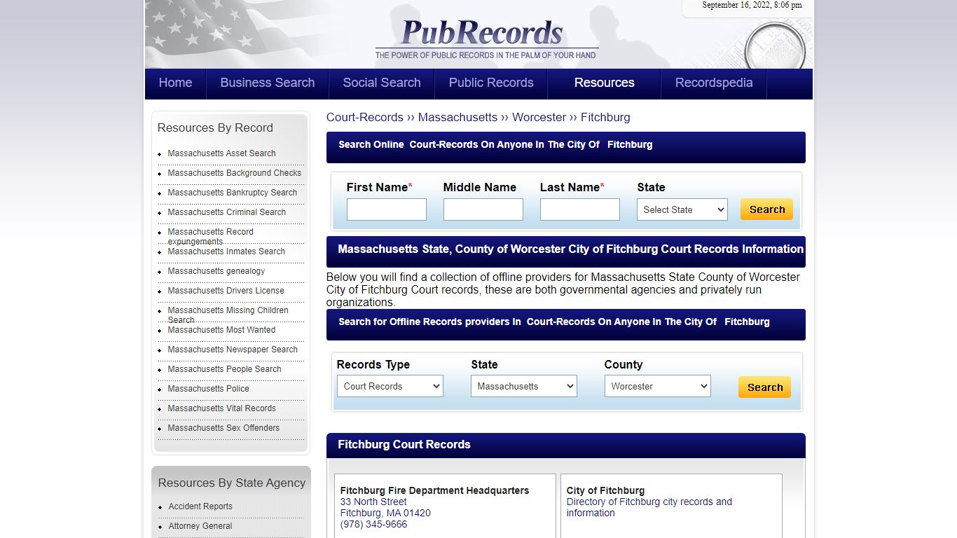 Fitchburg, Worcester County, Massachusetts Court Records