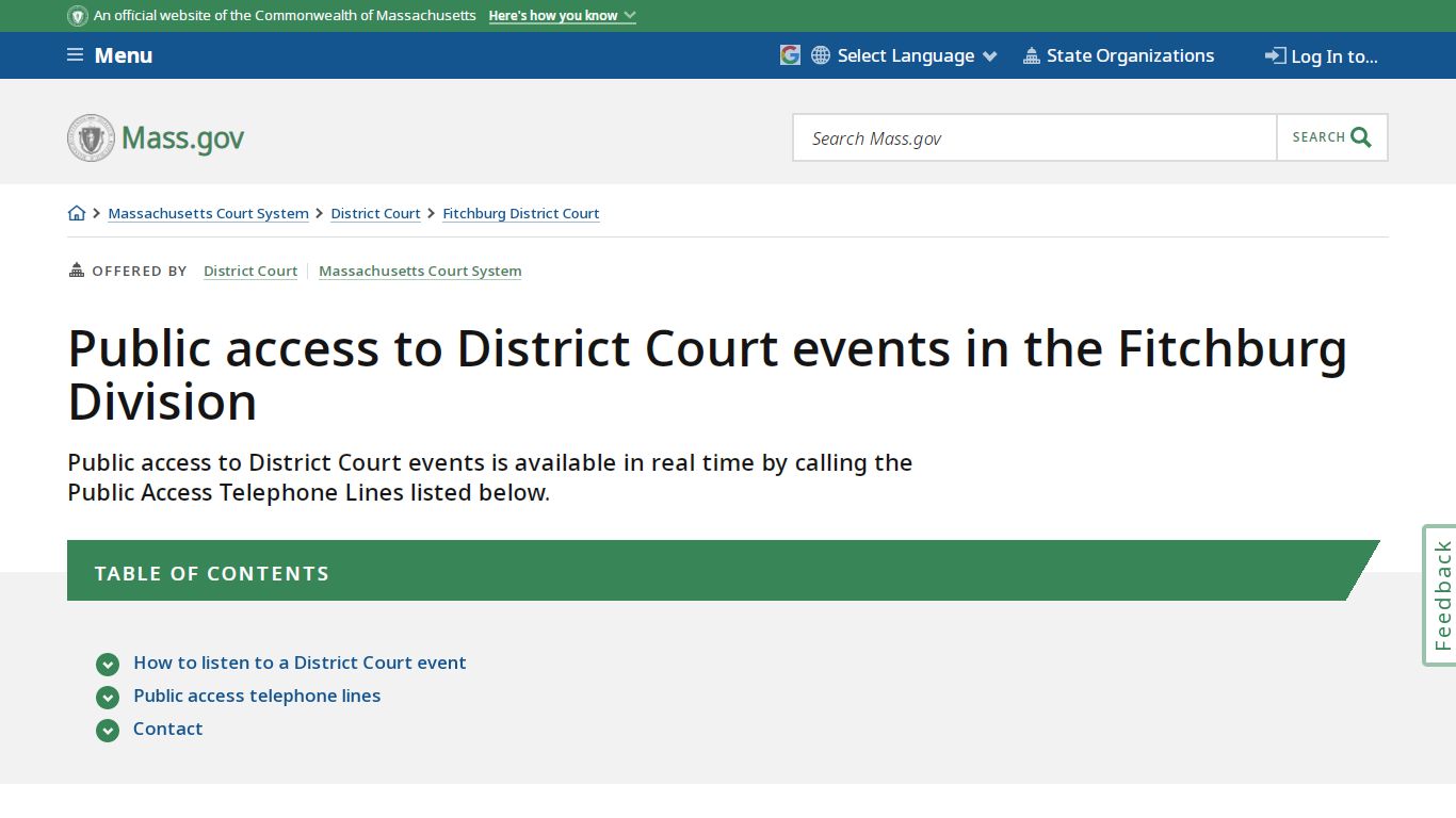 Public access to District Court events in the Fitchburg Division
